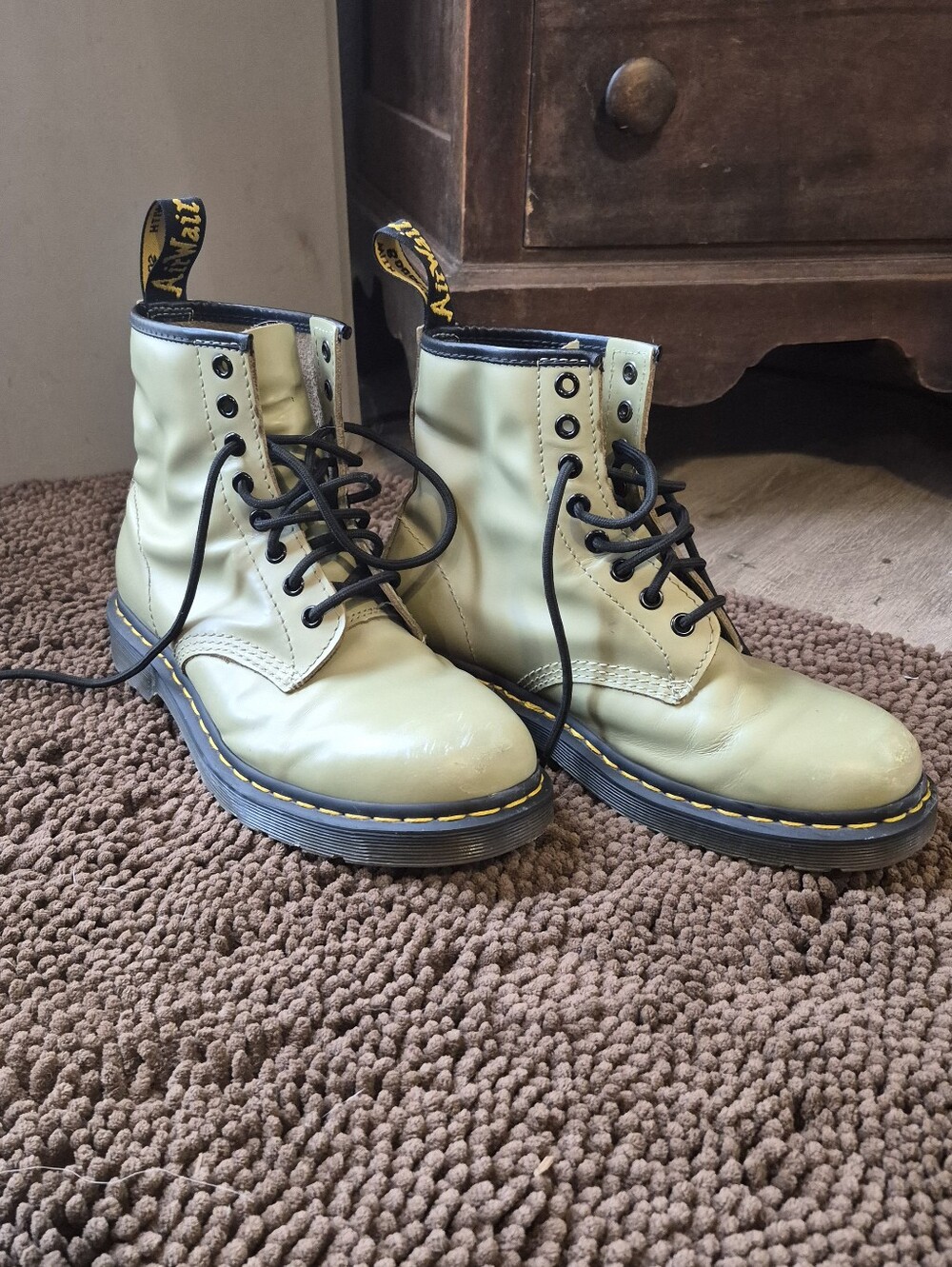 Dr. Martens Pale Olive 1460 Smooth Leather Lace-Up Boots